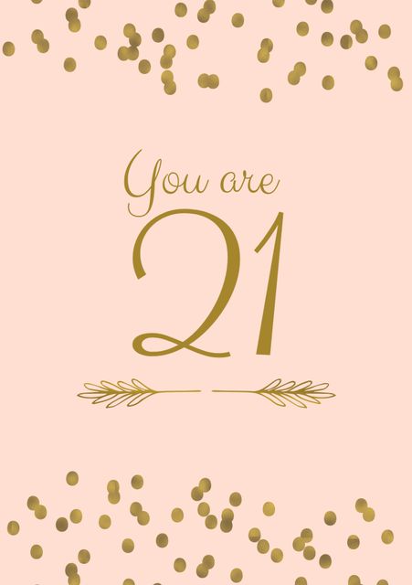 Elegant Golden Text Confetti Card Celebrating 21st Birthday - Download Free Stock Templates Pikwizard.com