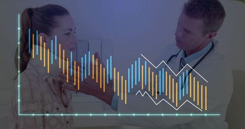 Doctor Performing Throat Examination with Overlayed Analytics