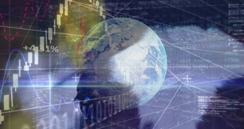 Futuristic Finance Concept with Globe and Cyber Horse Overlay