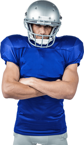 American Football Player In Blue Jersey Standing with Arms Crossed - Download Free Stock Videos Pikwizard.com