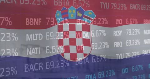 Financial data overlay against croatian flag