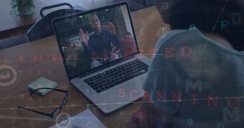 Businesswoman in Virtual Meeting with Digital Interface and Security Overlay