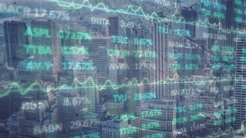 Digital Network and Financial Market Over Cityscape