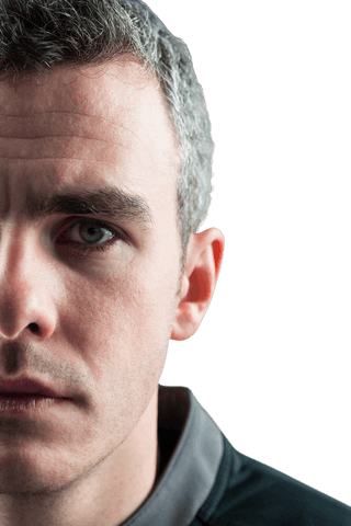 Transparent Image of Focused Male Rugby Player, Intense Close-Up