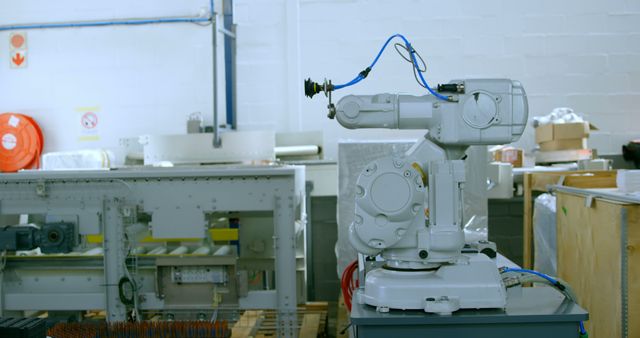 Modern robotic machine in warehouse. Robotic machine on the table 4k