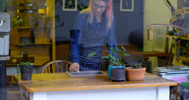 Female Barista Preparing Coffee Shop for Opening - Download Free Stock Images Pikwizard.com