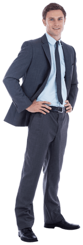 Confident Businessman in Formal Suit with Hands on Hips - Transparent Background