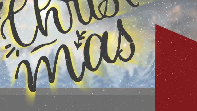 Enchanting winter scene with animation of snow falling and festive text celebrates Christmas and New Year. Perfect for promoting holiday events, festive greetings, or included in artistic seasonal digital content.