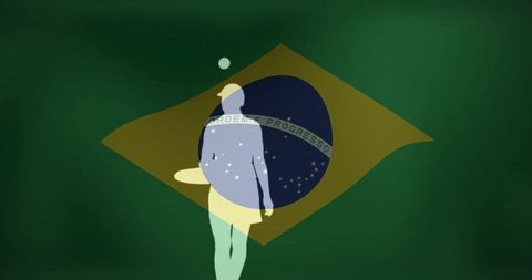 Abstract Silhouette Merging with Brazilian Flag Symbolism