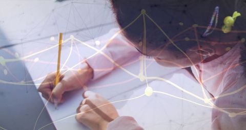 Child studying with graph overlay fusing technology and learning