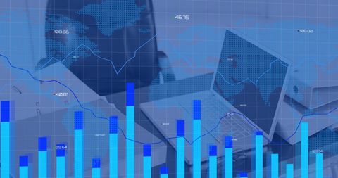Digital financial data interface overlay on office workspace