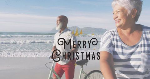 Happy Seniors Enjoying Beach Cycling Adventure