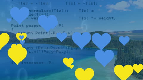 Digital Hearts over Ukrainian Landscape Blending with Code