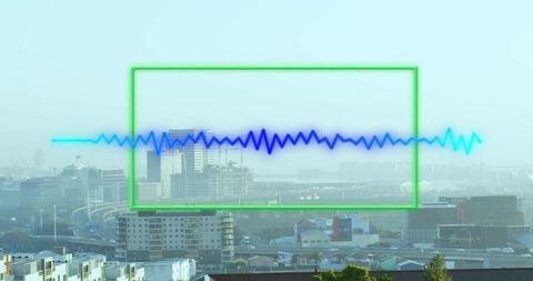 Digital interface monitoring cityscape in futuristic design