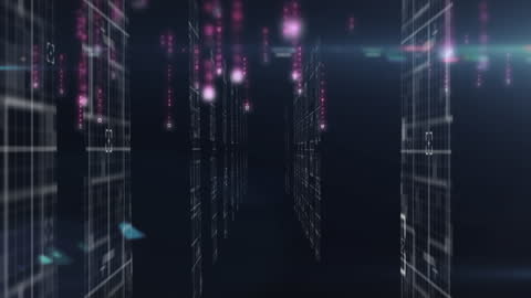 Futuristic Data Processing Animation in Urban Cityscape