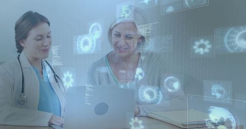 Doctor and Patient Discussing Health Data with Holographic Interface