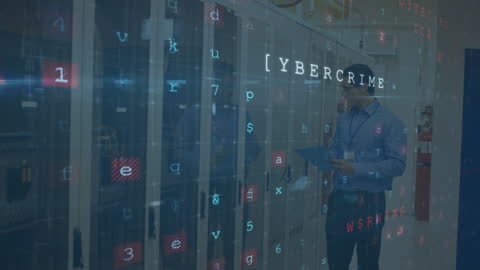 IT Technician in Data Center with Cybersecurity Threat Visualization