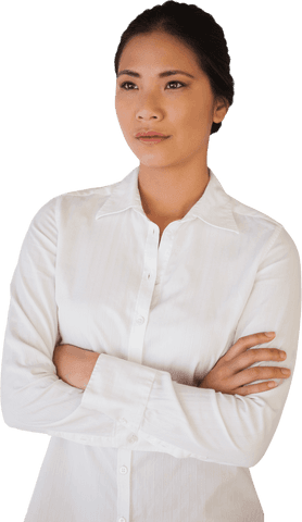 Confident Businesswoman with Arms Crossed on Transparent Background