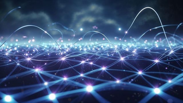 Futuristic Network with Glowing Nodes in Cyberspace