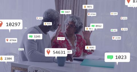 Senior couple navigating social media analytics