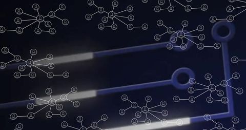 Futuristic digital network map with connected circular nodes