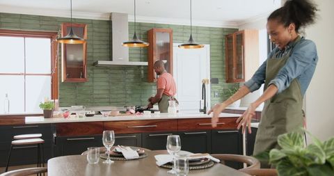 Couple Preparing Dinner in Stylish Modern Kitchen with Love