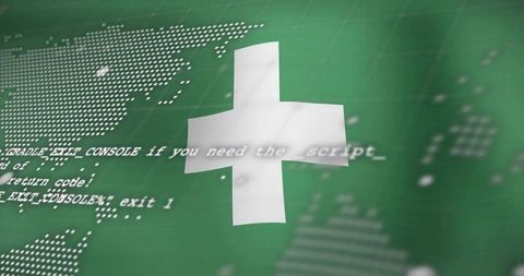 Digital Health Tech Interface With 3D Cross and Dotted World Map