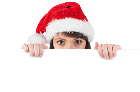 Festive Woman in Santa Hat Holding Transparent Poster - Download Free Stock Videos Pikwizard.com
