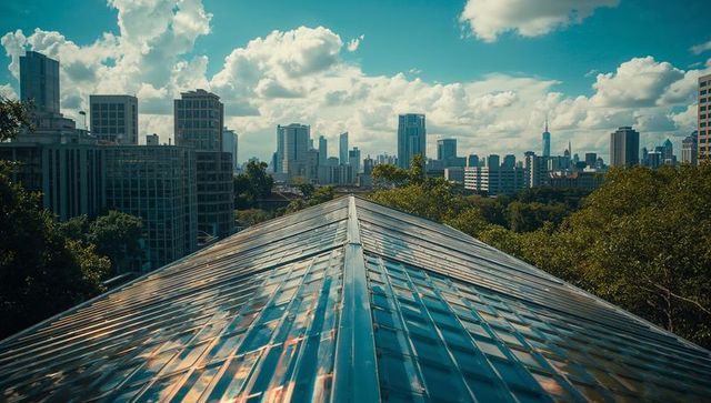 Urban Skyline and Modern Architecture Reflecting Under Clouds