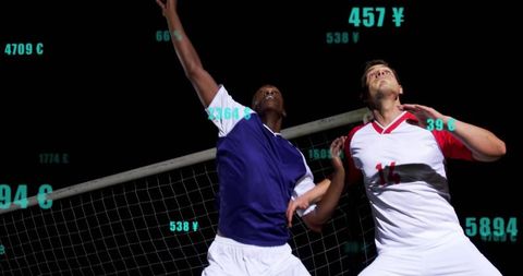 Soccer Players Competing Amid Futuristic Digital Overlay