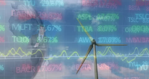Businessman and Stock Market with Wind Turbine Concept
