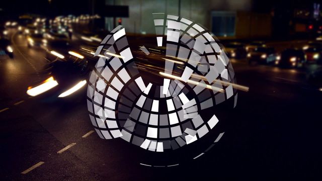 Animation featuring an abstract white light globe rotating over a blurred night cityscape. Ideal for themes of modern technology, urban life, and nightlife. Suitable for creative projects, website backgrounds, and digital advertisements.