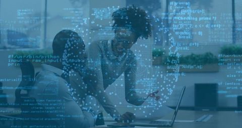 Collaboration in Modern Office with Digital Code Overlay