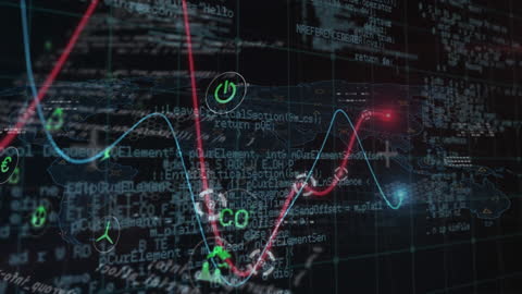 Futuristic Data Codes with Eco Icons and Digital Lines