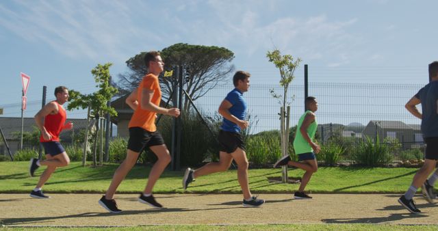 Group of Men Running Outdoors in Athletic Gear - Download Free Stock Images Pikwizard.com