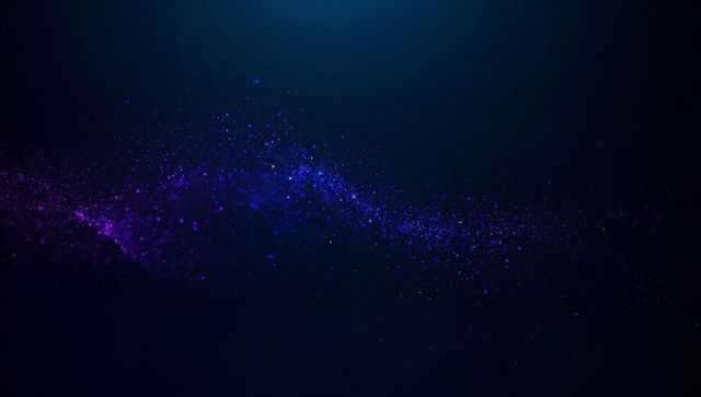Flowing luminous particle stream shifting purple to blue over deep dark cosmic background