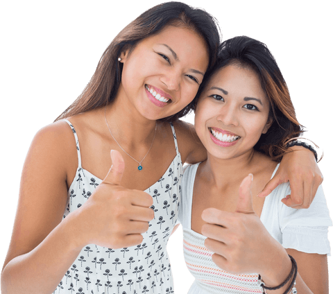 Happy Transparent Asian Women Giving Thumbs Up