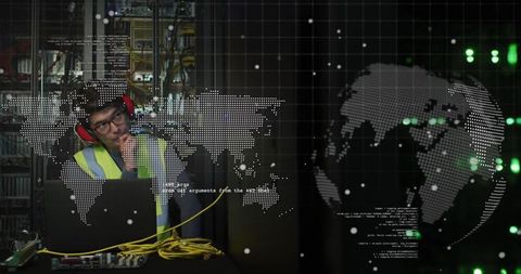 Technician Analyzing Data with Futuristic Global Network Overlay - Download Free Stock Images Pikwizard.com