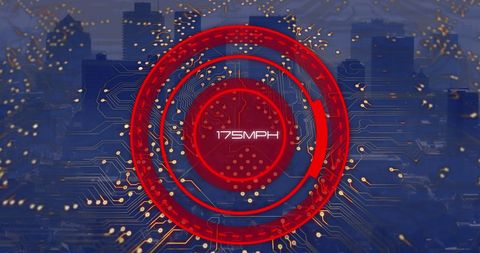 Futuristic Scope Over Cityscape with Circuit Overlay - Download Free Stock Images Pikwizard.com