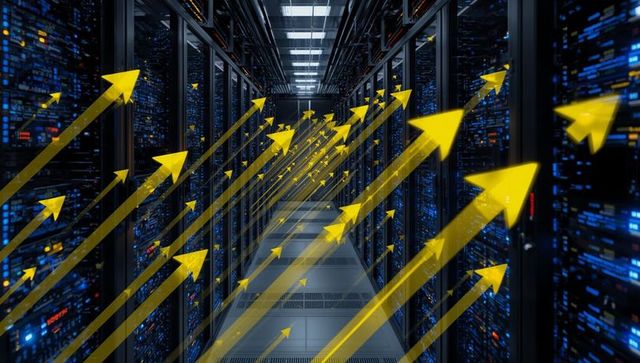 Arrows indicating data flow in high-tech data center