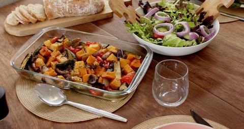 Rustic Home-cooked Roasted Vegetables and Fresh Salad