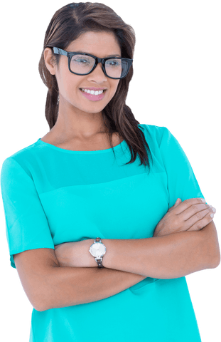 confident woman in geek glasses with teal shirt transparent background - Download Free Stock Videos Pikwizard.com