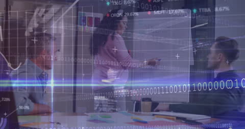 Financial Data and Diverse Business Team Collaboration