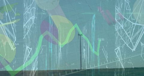 Wind Turbines under Data Charts Showcasing Renewable Energy Analytics