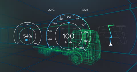 Futuristic Digital Dashboard Display on Semi-Truck Interface