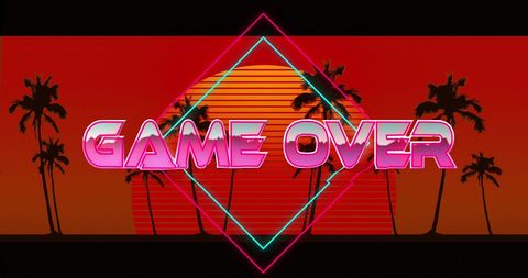 Retro futuristic game over sunset screen