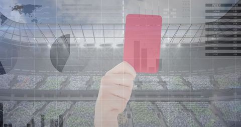 Red Card in Sports Stadium Amidst Data Overlays - Download Free Stock Images Pikwizard.com