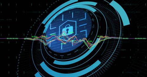 Cybersecurity Data Visual Display with Digital Lock Icon - Download Free Stock Images Pikwizard.com