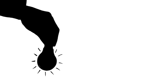 Silhouette of hand holding light bulb on transparent background