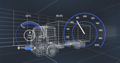 Futuristic electric truck concept with speedometer interface